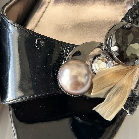 Beverly Feldman Black Patent Embellished Leopard Espadrille Wedges Sz 9 *READ - Picture 4 of 6